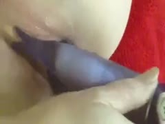 I use a double-headed sex toy to fuck my wang after she sucks it.